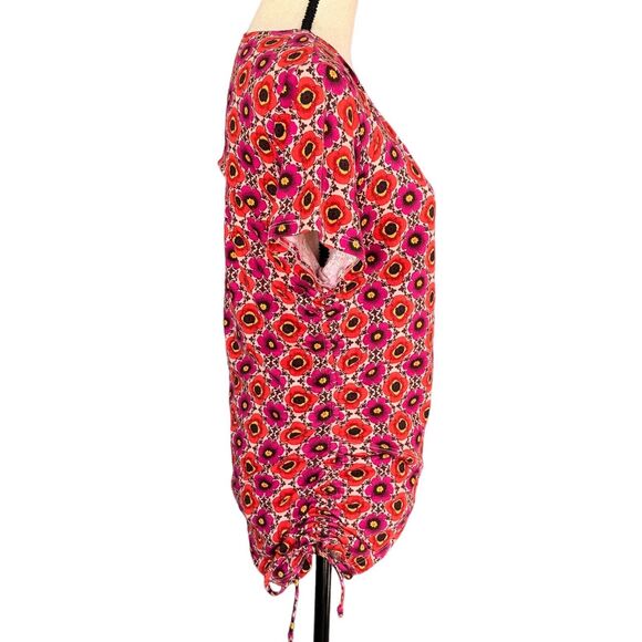 INC Medium Top Floral Geometric Surplice V-Neck Cap Sleeve Ruched Stretch Multi - Picture 4 of 10